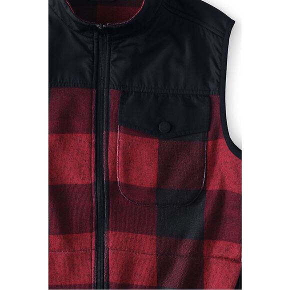 NEW Lands' End Men's Sweater Fleece Vest Red Buffalo Plaid Large 42-44 Full Zip - Picture 6 of 8